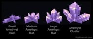 Different stages of Amethyst shards and Amethyst Cluster (Image via digminecraft)